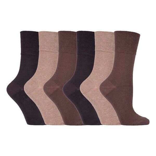 IOMI Ladies 6 Pairs Non Elastic Diabetic Socks 4-8 UK Brown / 6EA