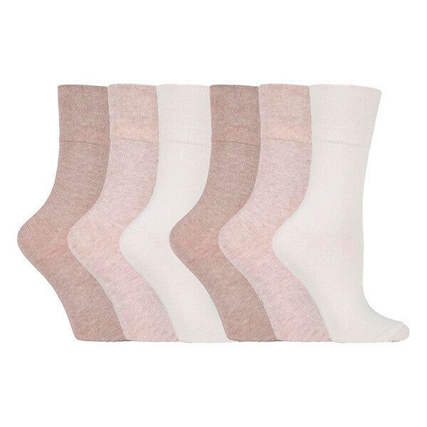 IOMI Ladies 6 Pairs Non Elastic Diabetic Socks 4-8 UK Cream / 6EA