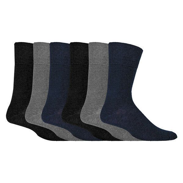 IOMI Mens 6 Pairs Non Elastic Diabetic Socks 6-11 UK Black / Navy / Grey / 6EA