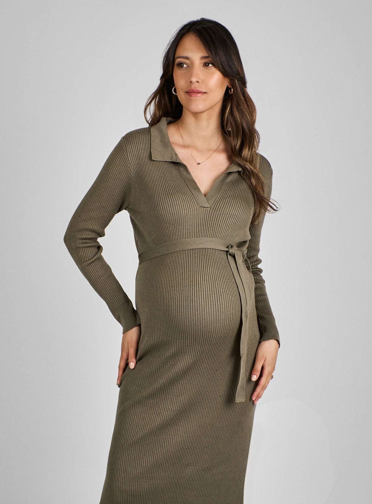 JOJO MAMAN BÉBÉ Collared Maternity Ribbed Knitted Dress S