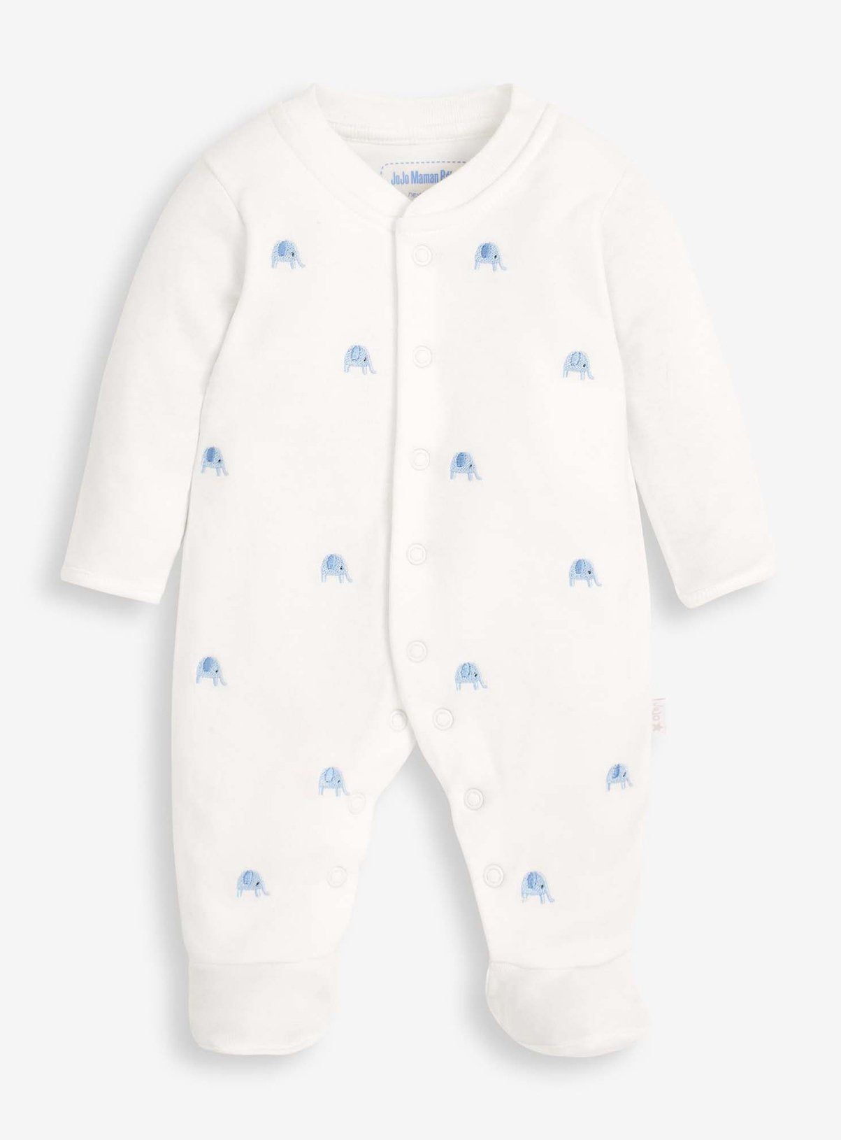 JOJO MAMAN BÉBÉ Elephant Embroidered Sleepsuit Up To 3 mths