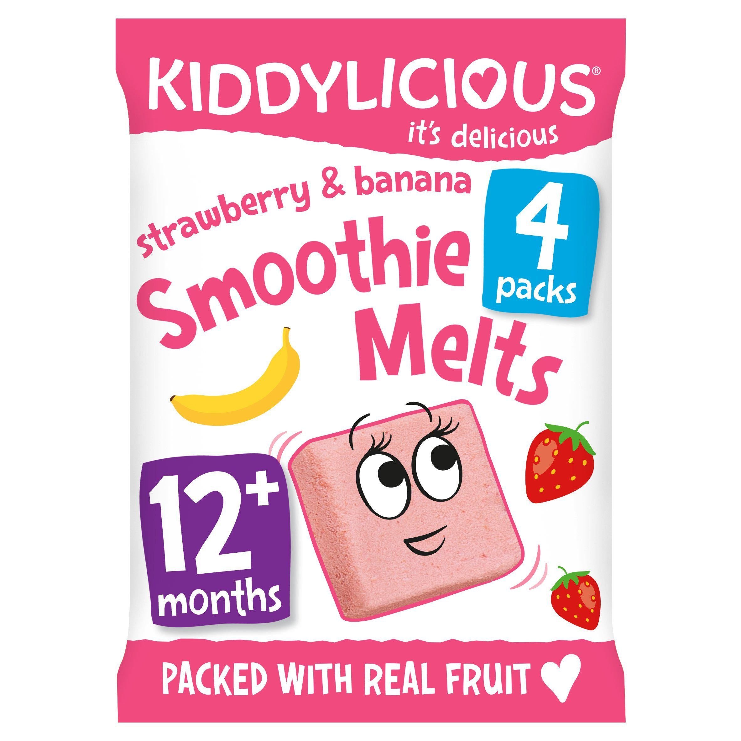 Kiddylicious Strawberry & Banana Smoothie Melts Baby Snacks 4x6g