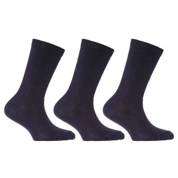 Kids Plain Cotton School Socks (Pack Of 3) (UK Shoe 4-6.5) Navy / 1EA