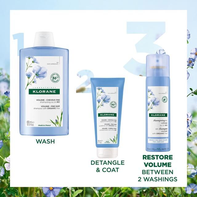 Klorane Volumising Dry Shampoo with Organic Flax Fibre for Fine Limp Hair 200ml