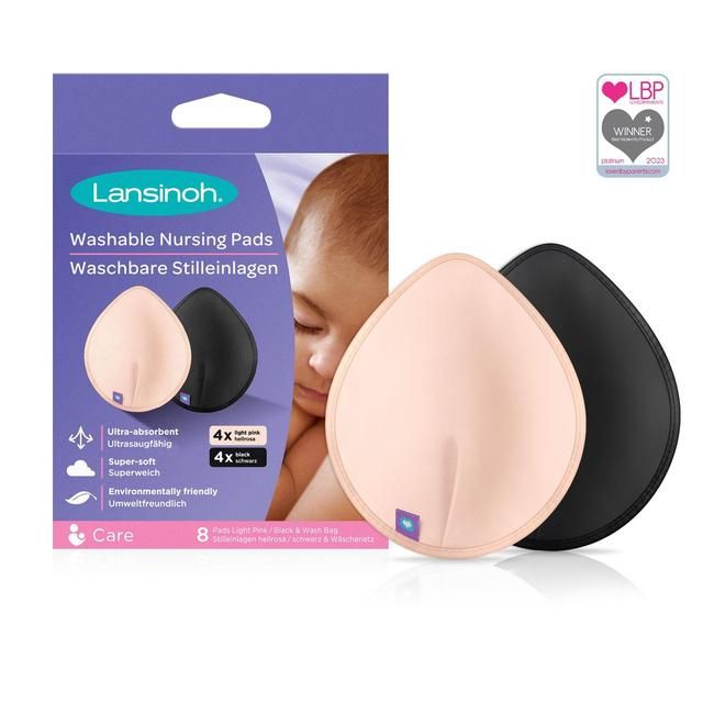 Lansinoh Washable Nursing Pads with Wash Bag Light Pink & Black 8 per pack