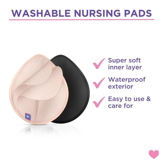 Lansinoh Washable Nursing Pads with Wash Bag Light Pink & Black 8 per pack