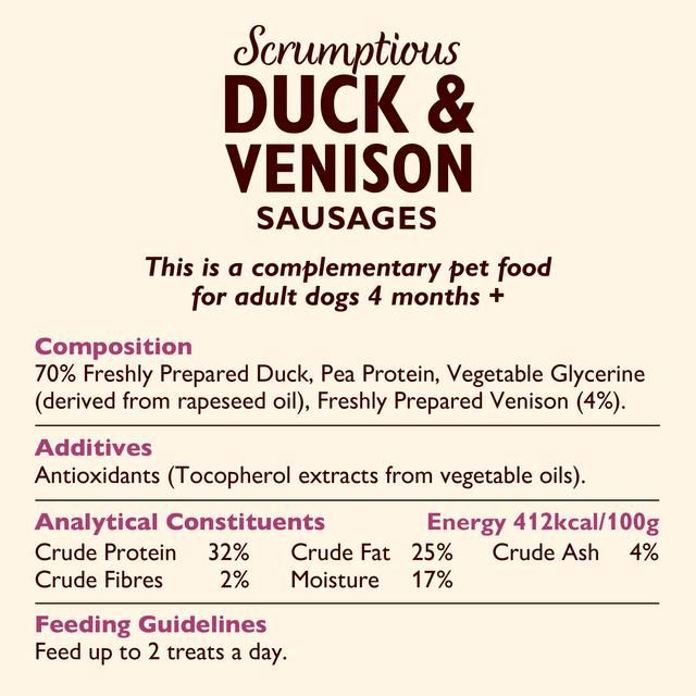Lily's Kitchen Scrumptious Duck & Venison Sausages for Dogs 70g