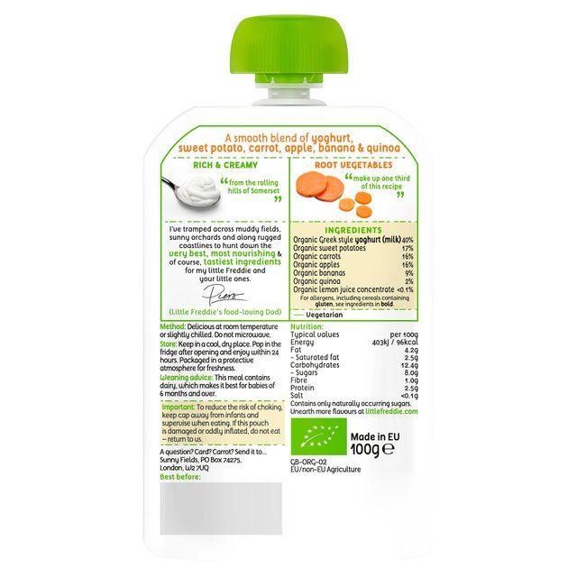 Little Freddie Organic Sweet Potato & Carrot Yoghurt Pouch 6 mths+ 100g