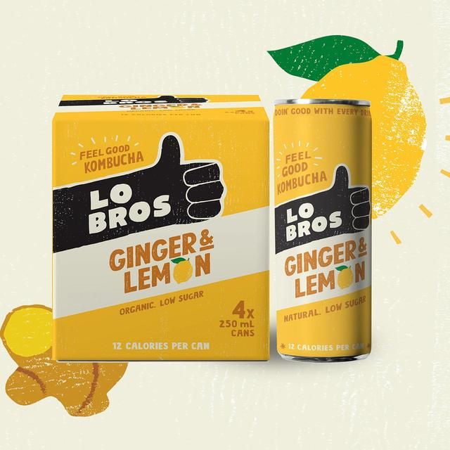Lo Bros Kombucha Ginger & Lemon Low Sugar Multipack 4 x 250ml
