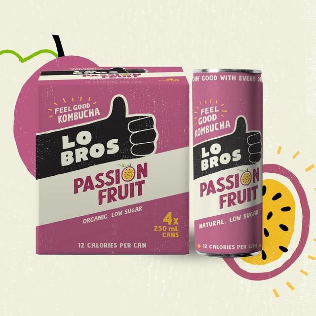 Lo Bros Kombucha Passionfruit Low Sugar Multipack 4 x 250ml
