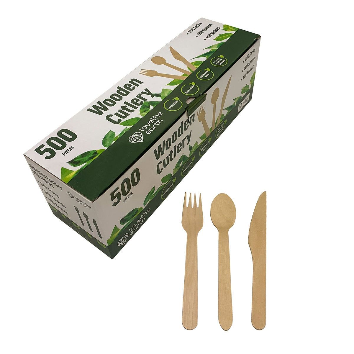 Love The Earth Wooden Cutlery Variety, 500 Pack