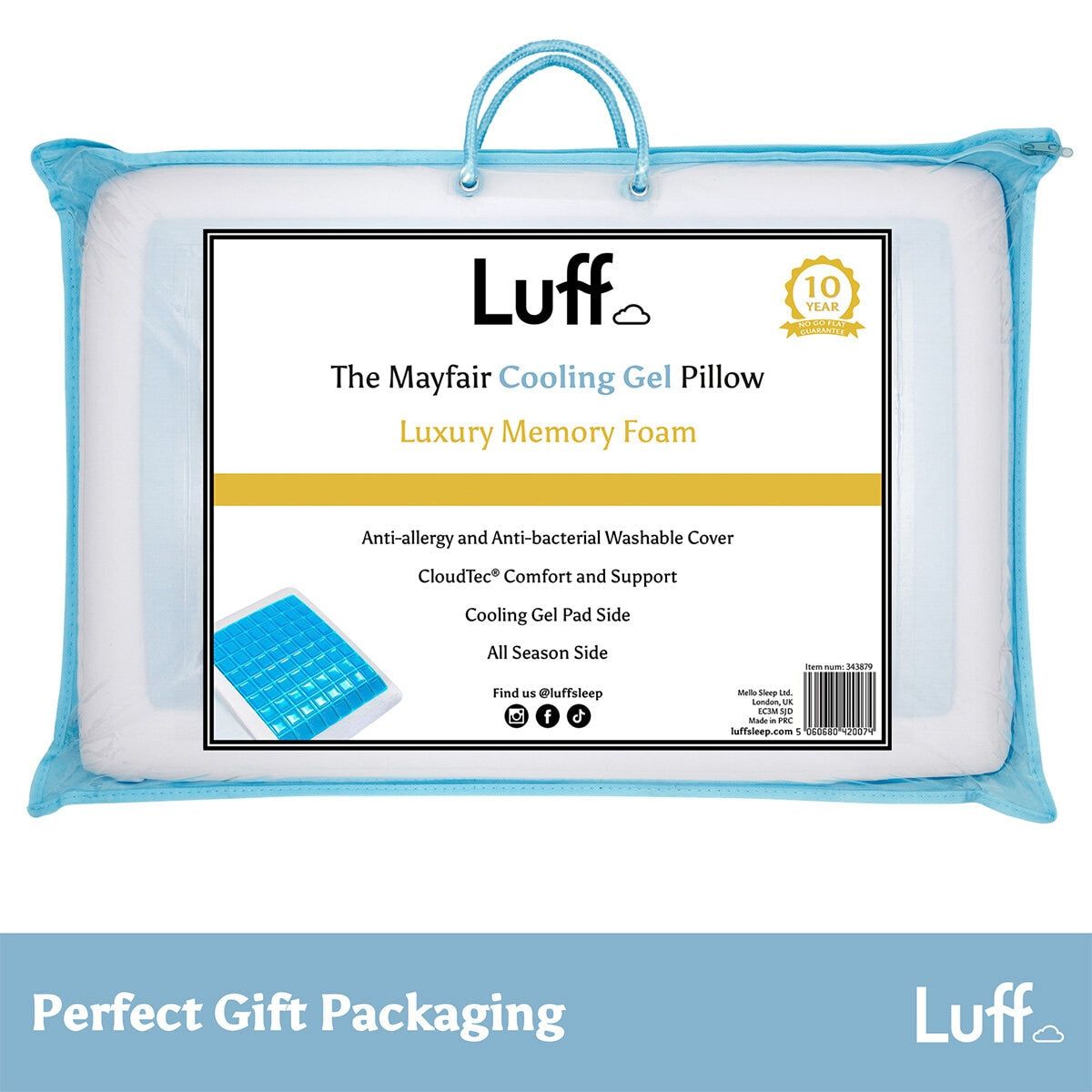 Luff Mayfair Cooling Gel Memory Foam Pillow