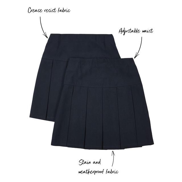 M&S 2pk Girls Navy School Skirts 4-14 Years