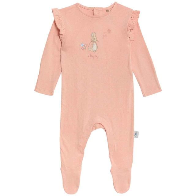 M&S 2pk Peter Rabbit Sleepsuits 0-3 Months Pink