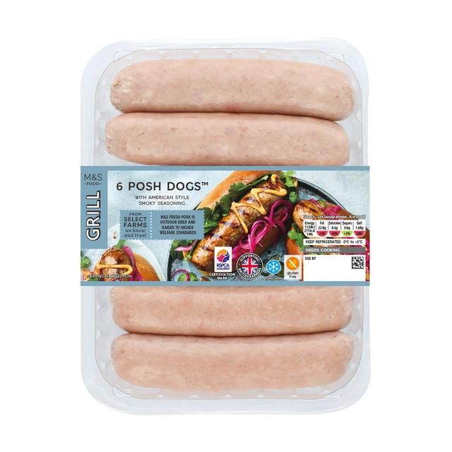 M&S 6 Posh Dog Pork Sausages with Smoky Seasoning 600g