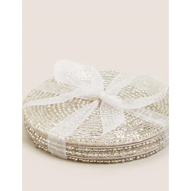 M&S Beaded Coasters Silver 4 per pack