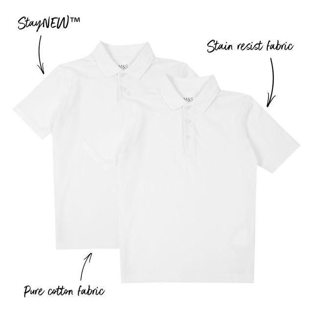 M&S Boys 2pk Stain Resist School Polo Shirts 3-14 Years White