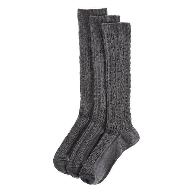 M&S Cable Knee High Socks Grey Marl 6-8 3 per pack