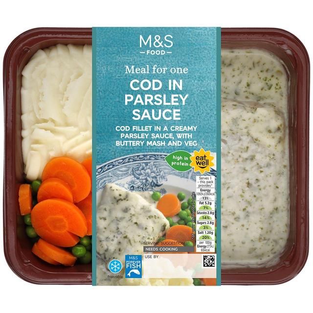 M&S Cod in Parsley Sauce with Mash Peas & Carrots 400g
