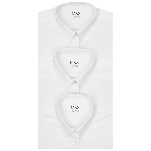 M&S Girls 3pk Slim Fit Easy Iron School Blouses 3-14 Years White