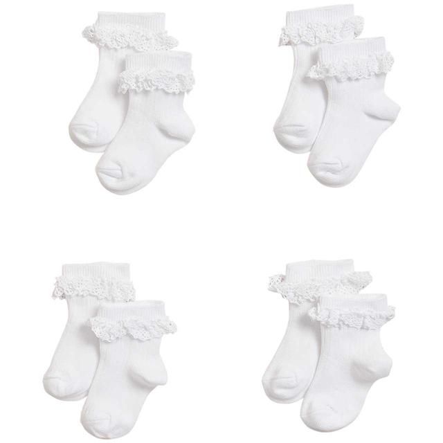 M&S Girls Cotton Ribbed Frill Baby Socks 6-12 Months White Mix 4 per pack