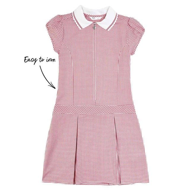 M&S Girls' Gingham Pleated School Dress 4-10 Years Red