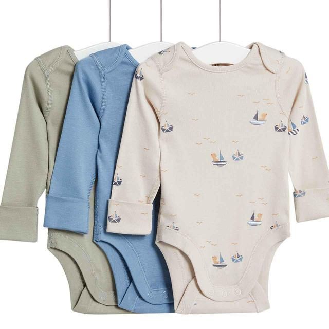 M&S Nautical Bodysuit 12-18 Months Blue 3 Pack 3 per pack