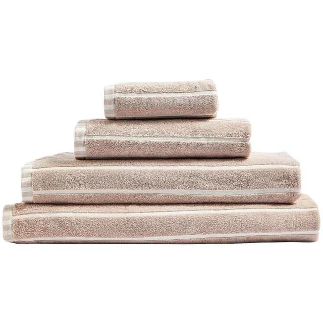 M&S Pure Cotton Carved Stripe Bath Towel Natural
