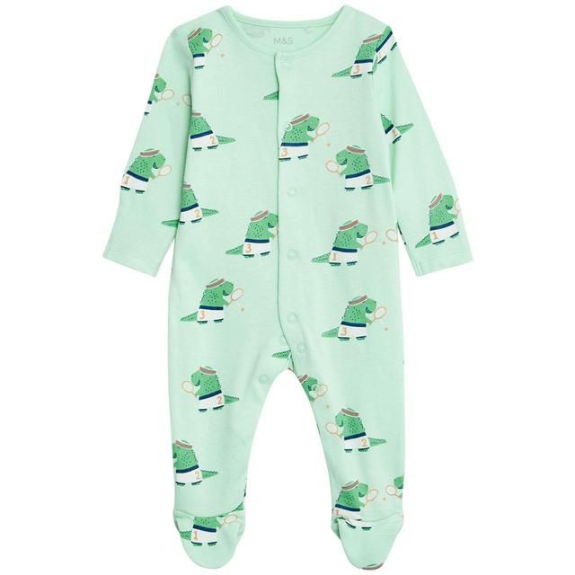 M&S Pure Cotton Dinosaur Sleepsuits 3 Pack Newborn-3 Years Green Mix