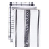 M&S Set of 3 Striped Tea Towels Dark Grey 3 per pack