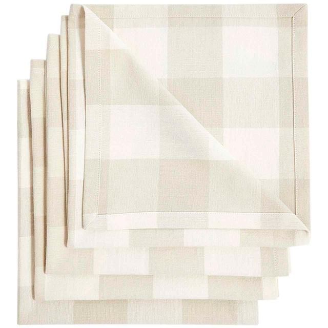 M&S Set Of 4 Gingham Napkins Natural 4 per pack
