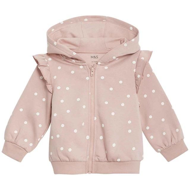 M&S Spot Print Frill Hoodie 0 Months-3 Years Pink