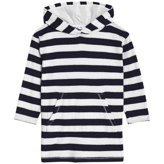 M&S Stripe Towelling Poncho 2-7 Years Navy
