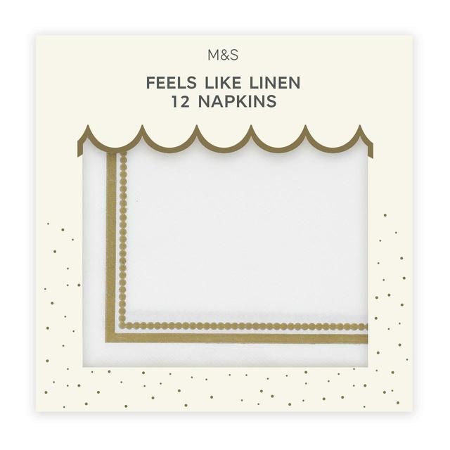 M&S White & Gold Feels Like Linen Napkins 12 per pack