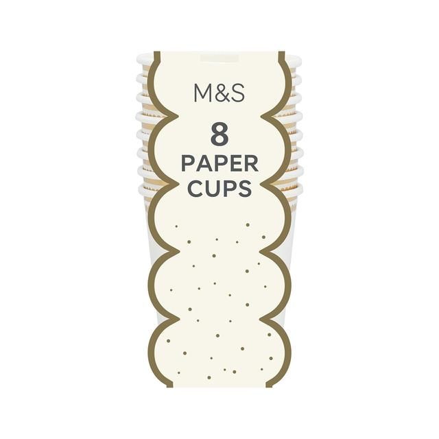 M&S White & Gold Paper Party Cups 8 per pack
