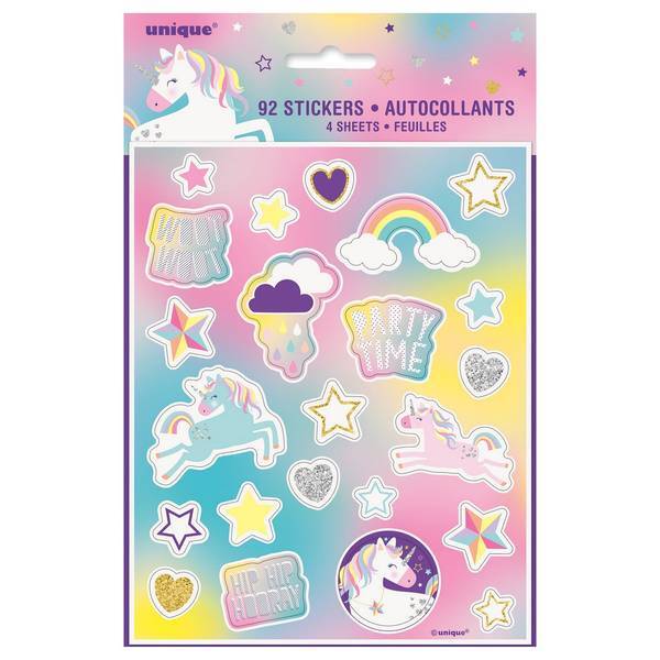 Unique Party Unicorn Stickers (Pack of 92)