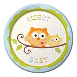Material: Paper. Width: 7in. Design: Dotted, Owl, Printed, Round, Text. Occasion: New Baby.