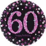 Amscan Sparkling Pink 60th Birthday Party Plates (Pack of 8)