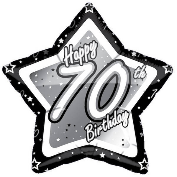 Creative Party Happy 70th Birthday Black/Silver Star Balloon