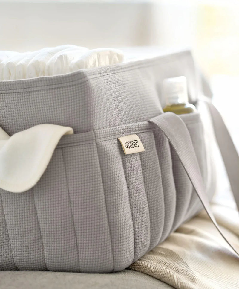 Mamas & Papas grey waffle nappy caddy with handles (British brand)