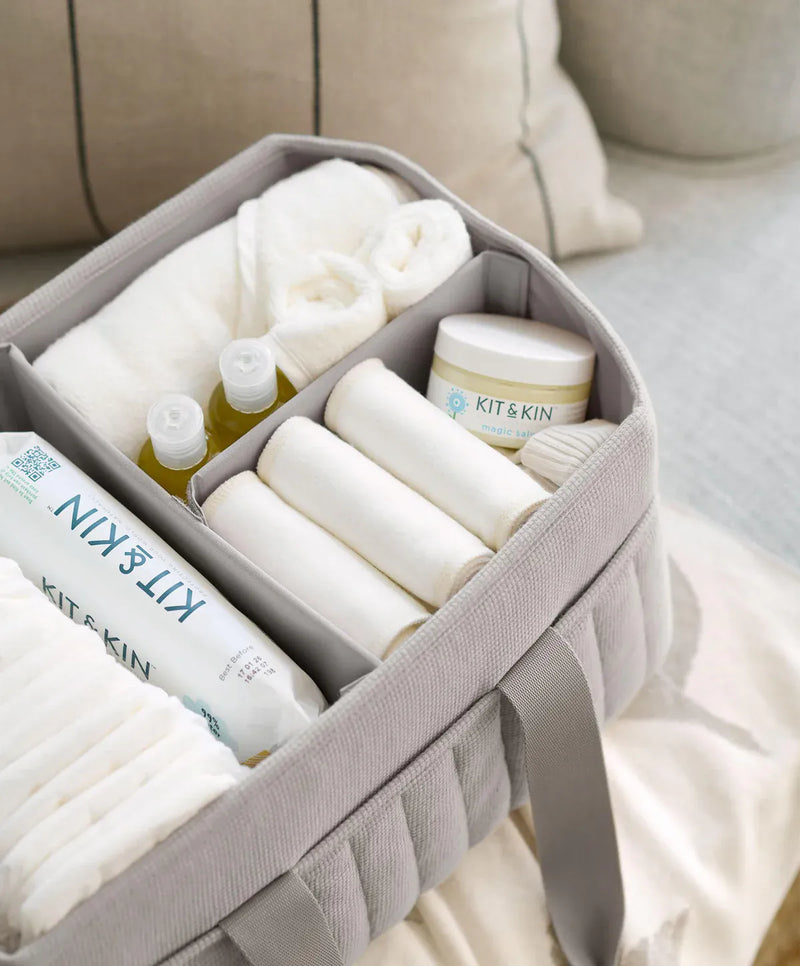 Mamas & Papas grey waffle nappy caddy with handles (British brand)