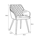 Marina Grey Velvet Quilted Dining Chair, 2 Pack