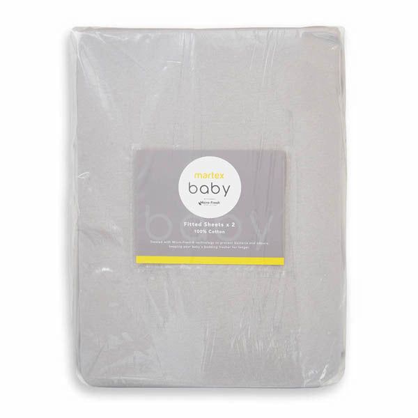 Martex Baby Twin Pack Fitted Sheet Pram Grey