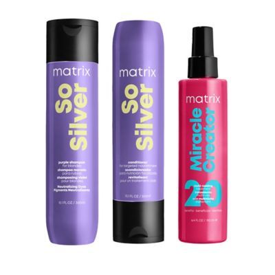 Matrix So Silver Purple Shampoo, Nourishing conditioner & Miracle Creator 20, For Blonde, Grey, Silver Hair