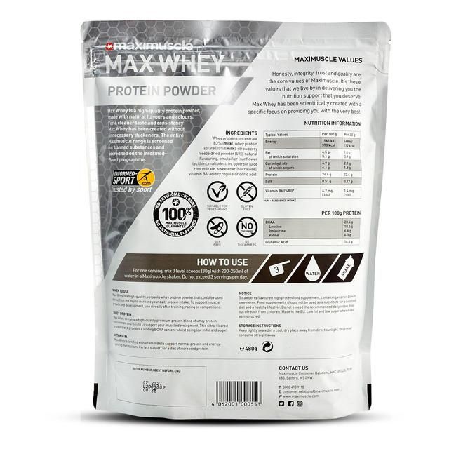 Maximuscle Strawberry Max Whey Protein Powder 420g