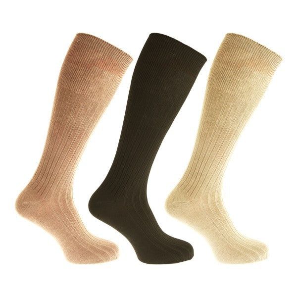 Mens 100% Cotton Ribbed Knee Socks (Pack Of 3) (UK 6-11) Shades Of Brown / 1EA