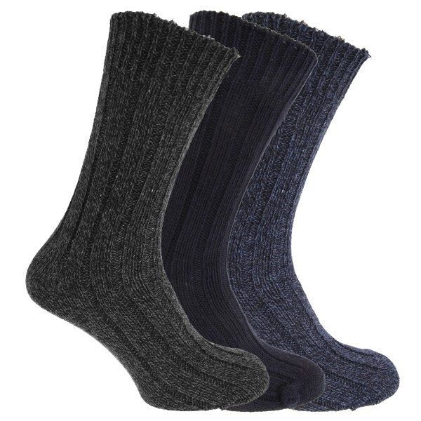 Mens Wool Blend Boot Socks (Pack Of 3) (UK Shoe 6-11) Navy/Grey/Blue / 1EA