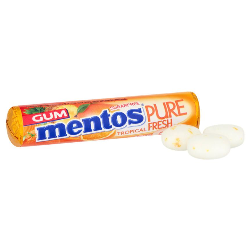 Mentos Gum Pure Fresh Tropical Sugar Free Chewing Gum Roll 8 Pieces