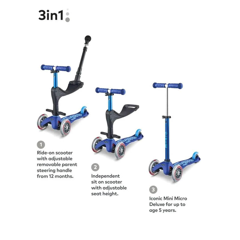 Micro Scooter 3in1 toddler scooter with push handle, blue - British product