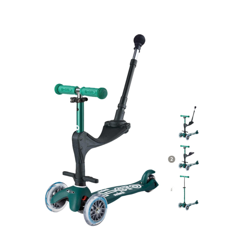 Micro Scooter 3in1 Deluxe Plus eco green with push handle (British brand)